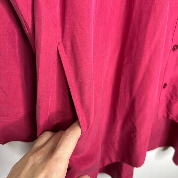 Susan Graver Rose Red Button Back Lacing Long Sleeve Shirt Size M Petite Women - Picture 7 of 11